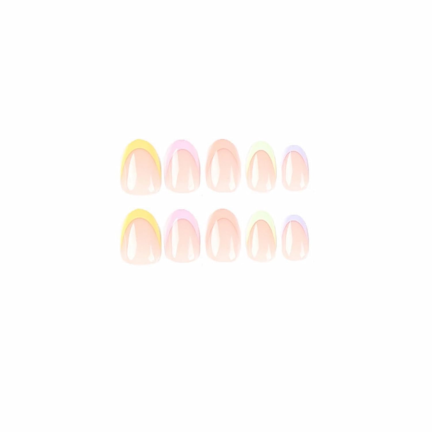 MISUD Uñas postizas cortas redondas a presión, ovaladas, brillantes, con pegamento, uñas acrílicas coloridas de punta francesa, uñas artificiales de