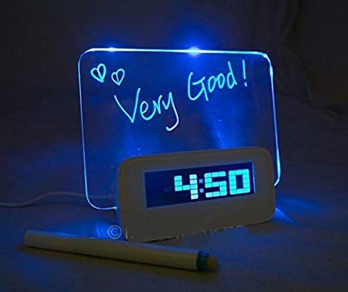 Reloj despertador digital, tablero de mensajes fluorescente LED luminoso, calendario LCD con 4 puertos de recarga de banda USB, luz nocturna