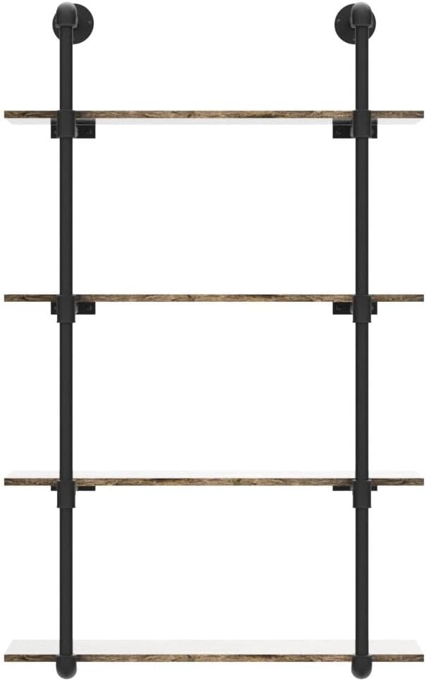 Gezen Estantería industrial de tubería flotante de metal, estantería de escalera de madera rústica, estante montado en la pared, estantería de