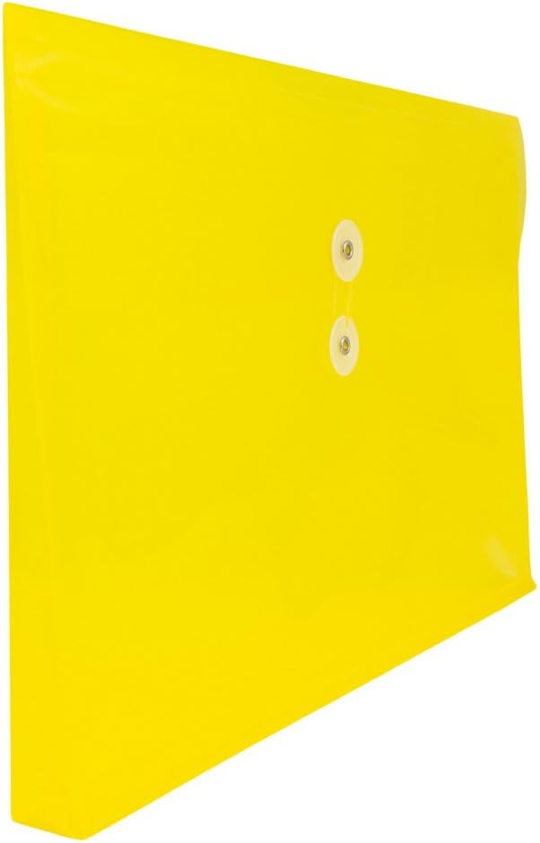 Fundas de plástico con cierre de botón y cordel para guardar documentos (12 fundas de tamaño carta), de JAM Paper, Amarillo