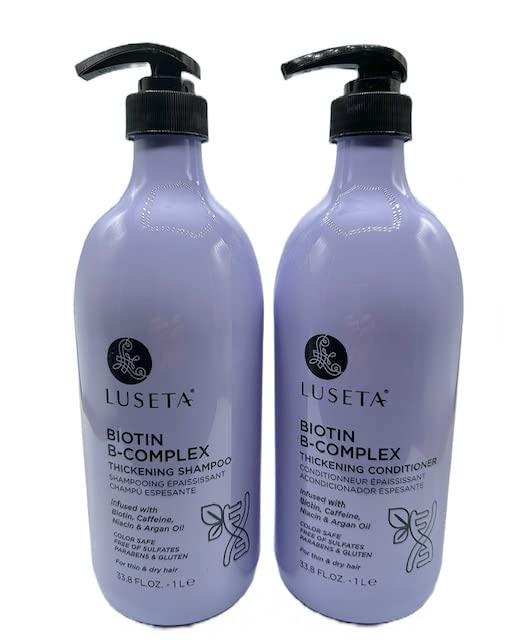 Luseta Biotin B-Complex Champú Acondicionador Duo Pack Set 33.8 oz Botellas Bomba Top Color Seguro Sin Sulfato Sin parabenos ni Gluten