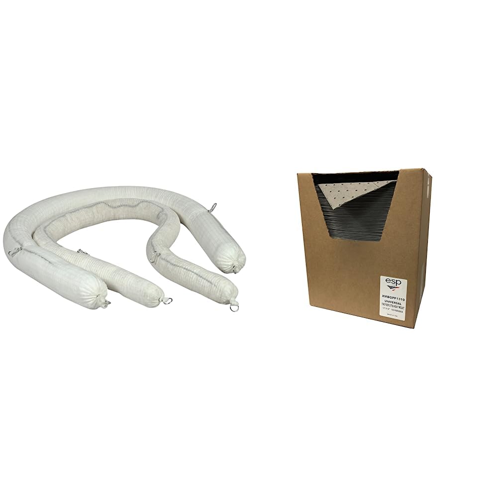 ESP 4WBOOM510 Aceite de policelulosa solo pluma súper absorbente, 26 galones de absorción y Spilfyter XMBGPF1310 Extra Pesado, Capacidad de 12