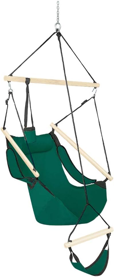 Upgraded Unique Hammock Sky Chair, Air Deluxe Hanging Swing Seat with Rope Through The Bars Safer Relax with Drink Holder & Fuller Pillow Beech Wood