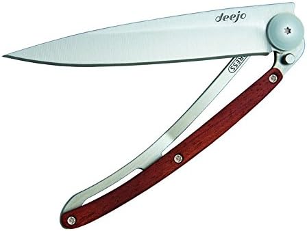 Deejo – Cuchillo de bolsillo plegable ultraligero con clip para cinturón, versión de madera de coral, 1.3 onzas, hoja fina y afilada, acero