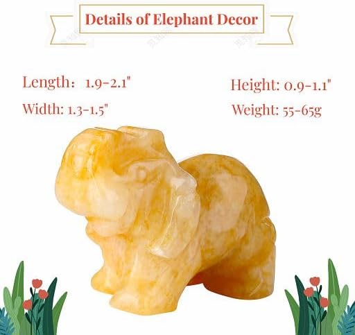 YATOJUZI Decoración de elefante de jade amarillo de 2 pulgadas, bonita piedra natural pulida tallada a mano, escultura grande, figuritas de estatua