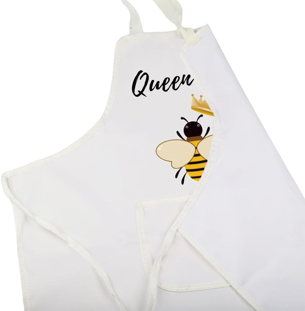 VAMSII Delantal de cocina Queen Bee Crown Honey Bee Lover Gifts for Beekeeper Kitchen Bib Delantal con bolsillos para mujer