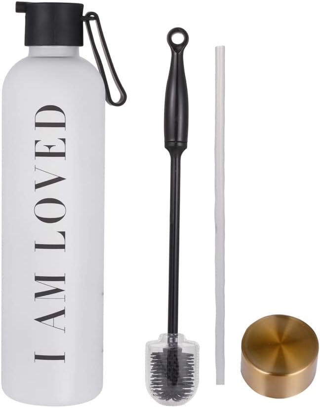 LUMICULTURE – Botella de agua elegante y elegante con marcador motivacionalde afirmación y tiempo  Botella de agua grande de 1 litro y 34 onzas