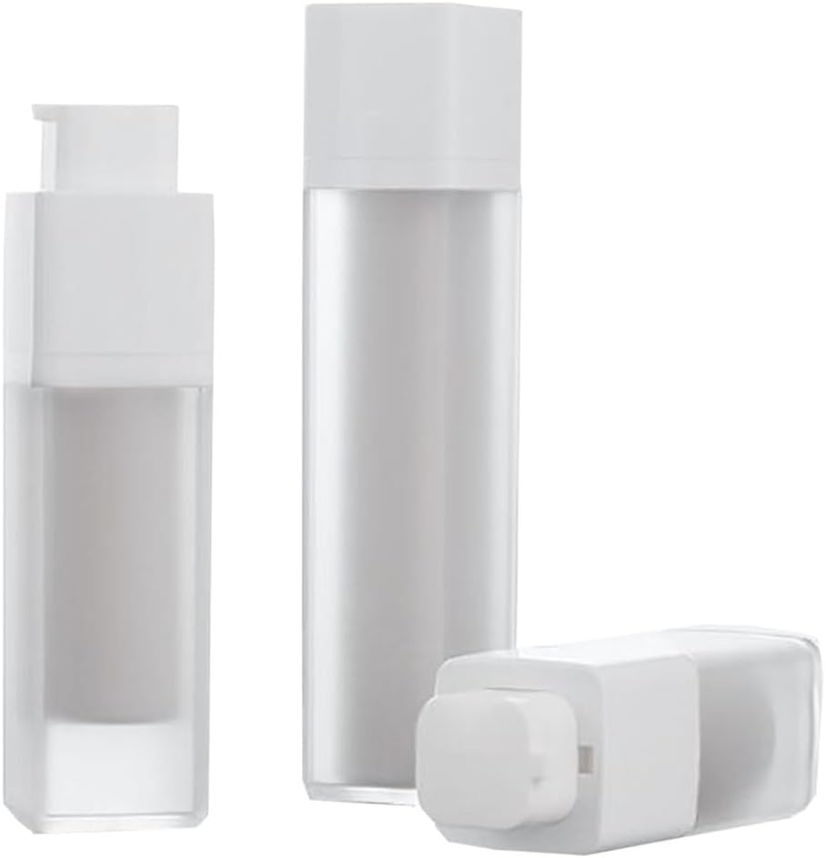 2 dispensadores cuadrados de esencia, botellas de bomba sin aire esmeriladas, botellas de bomba vacías recargables de plástico para base, crema y