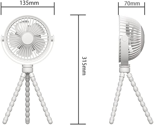 KONPWAY Ventilador portátil a pilas con trípode de pulpo, ventilador de mano personal recargable por USB para cochecito, asiento de automóvil, al