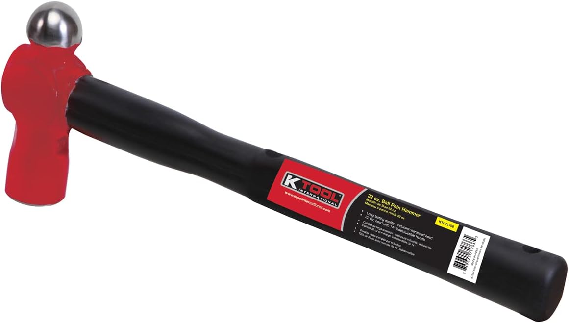 K Tool International 71766 Martillo de bola de 32 onzas con mango de 14 pulgadas para garajes, talleres de reparación y bricolaje, caja de inducción