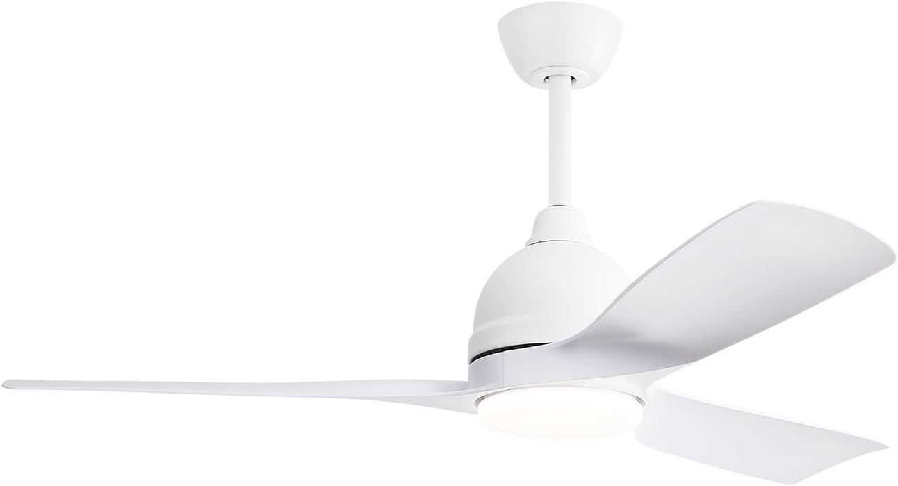 Sofucor Ventilador de techo inteligente moderno de 54 pulgadas con control remoto de luces, motor silencioso de CC de 3 aspas blancas ABS, LED
