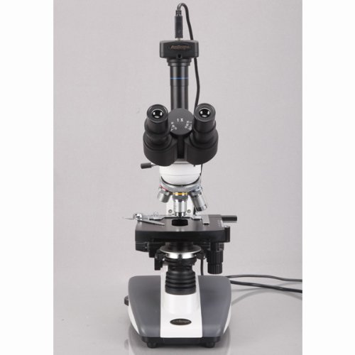 AmScope Microscopio LED de compuesto biológico trinocular 40X-2000X + cámara digital de 1.3MP