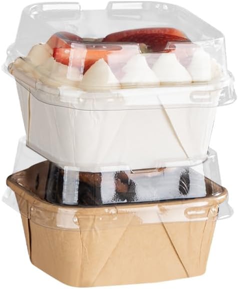 50 Pcs mini Square Baking Cups with Lids,Aluminum Foil Brownie Baking Cups,Disposable Ramekins Cake Pans,Dessert Cups Cupcake Pans for Wedding
