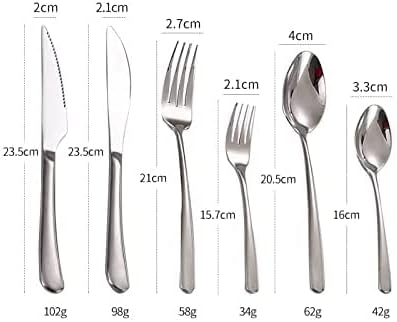 Juego de cubiertos de acero inoxidable único de 6 piezas, juego de cubiertos plateados con cuchillos de carne para 1, incluye juego de cuchillos de