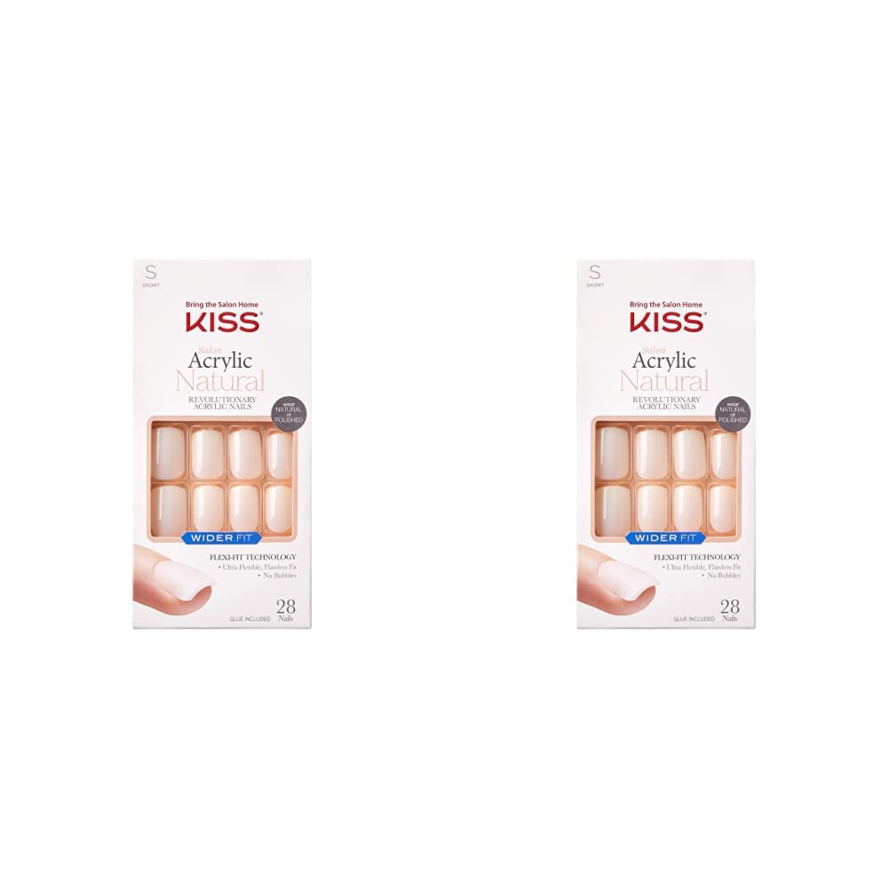 KISS Uñas postizas naturales de salón de acrílico de ajuste más amplio, ‘raras’, 28 uñas postizas con infusión de acrílico, sin burbujas, flexibles,