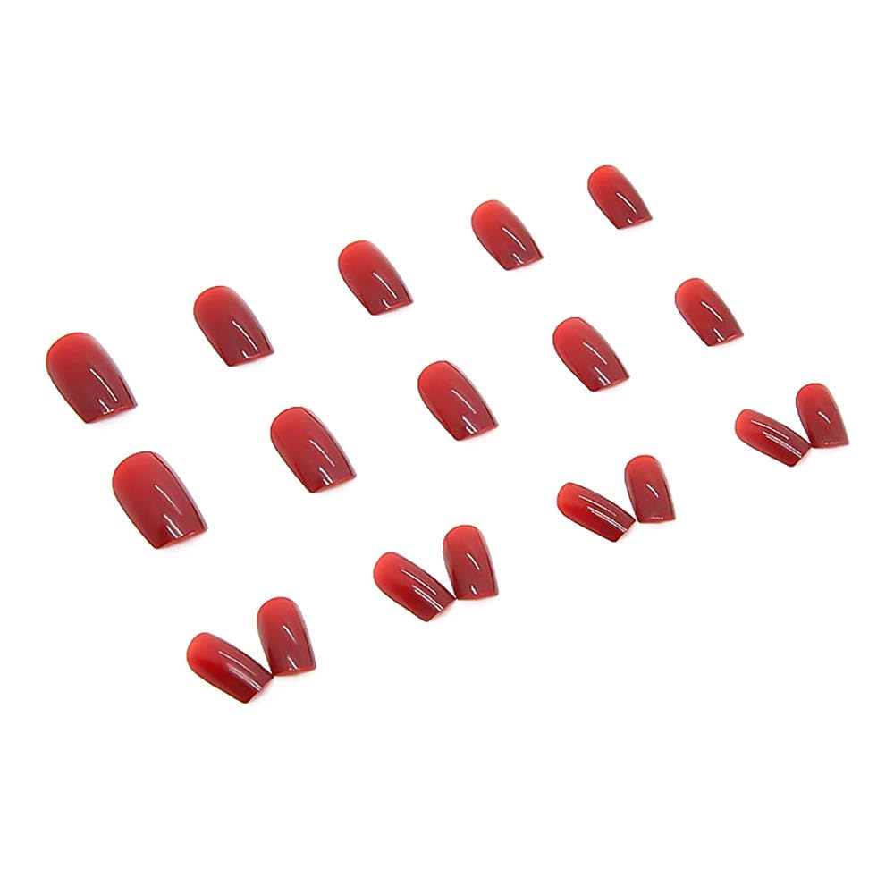 Uñas postizas medianas a presión, uñas postizas rojas con ataúd con uñas acrílicas de color rojo vino brillante, cobertura completa, uñas postizas