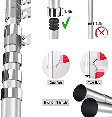 Kit de asta de bandera telescópica de 30 pies, de aluminio de calibre 16 resistente para exteriores con bandera de Estados Unidos de 3 x 5, para uso