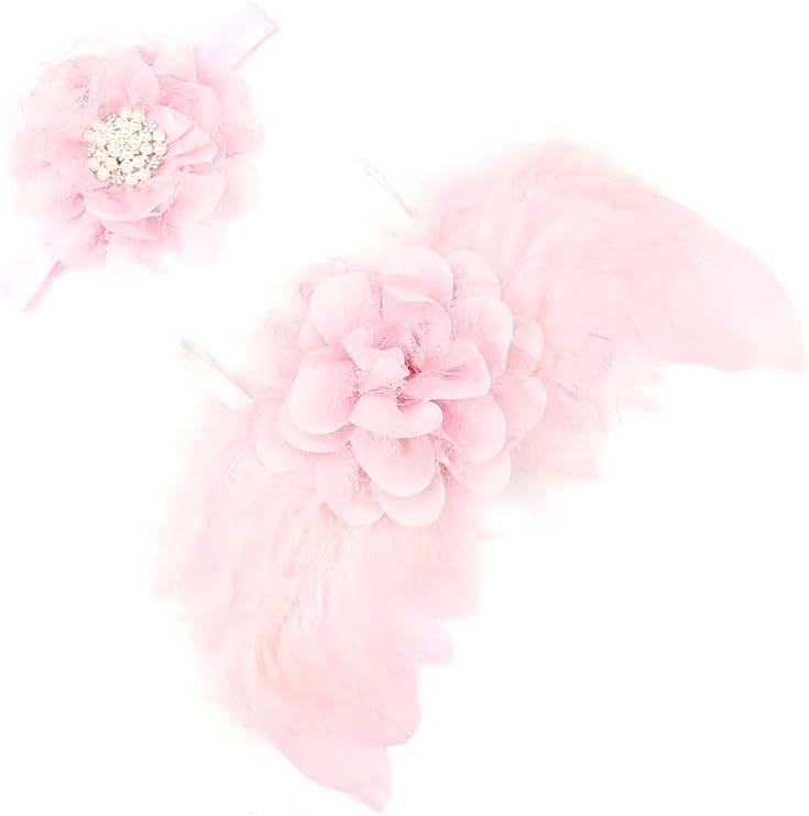 Juego de alas de ángel de plumas mullidas para recién nacido, con diadema para bebé, cosplay, niñas, fotografía