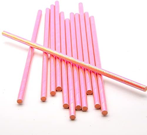 Pajitas de papel biodegradable rosa iridiscente, pajitas de color nacarado para fiestas, peal cake pop, pajitas de papel decorativas para fiestas