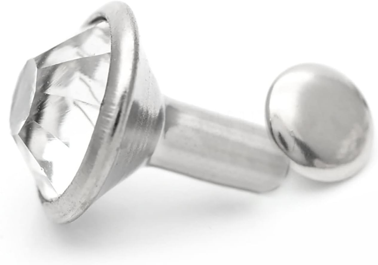 CRAFTMEMORE 50 juegos de remaches de diamantes de imitación transparentes blancos con diamantes de imitación rápidos para decoración de bricolaje,