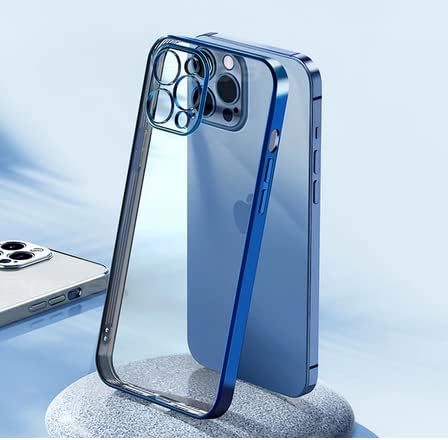 Funda chapada para iPhone 15 Pro Max de 6.7 pulgadas, parte trasera de TPU transparente, lindo marco galvanizado de lujo con protector de lente de