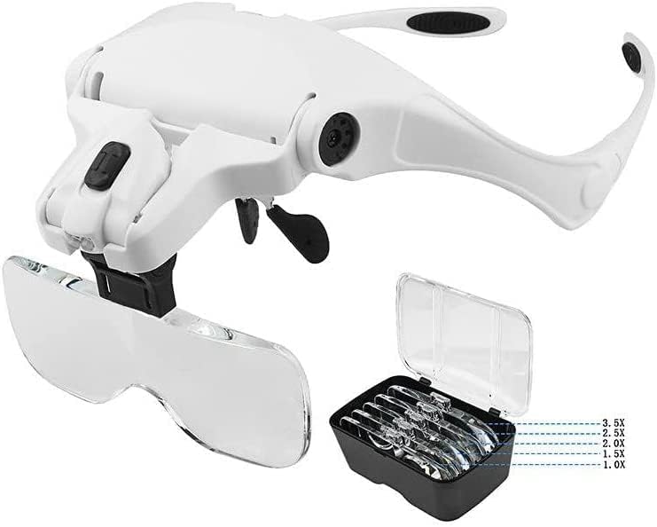 5 lentes 1.0 x 1.5 x 2.0 x 2.5 x 3.5 x Lupa ajustable con diadema con lámpara de luz LED, lupa para pestañas postizas, extensión de pestañas, color