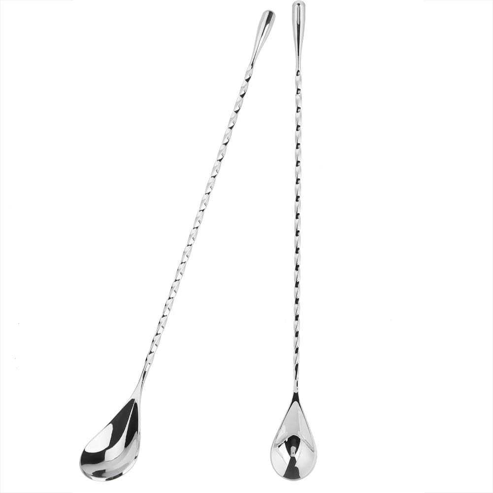Stainless Steel Cocktail Spoon for Beverage Mixing, Stirring & Layering with Long Handle (round tail 1)