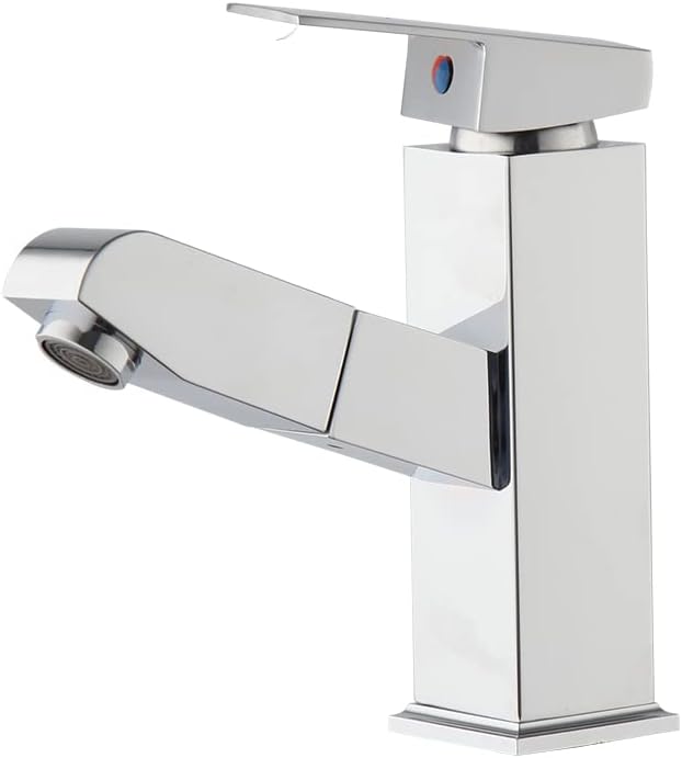 Grifo de baño con rociador extraíble, grifo de lavabo de baño en cascada cromada, grifo de un solo orificio con boquilla giratoria de 360 grados