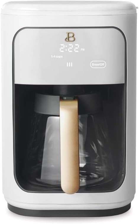Cafetera programable con pantalla táctil de 14 tazas, glaseado blanco por Drew Barrymore Cafetera Whitelicing