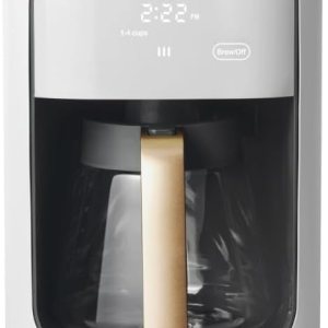 Cafetera programable con pantalla táctil de 14 tazas, glaseado blanco por Drew Barrymore Cafetera Whitelicing Cafetera programable con pantalla táctil de 14 tazas, glaseado blanco por Drew Barrymore Cafetera Whitelicing