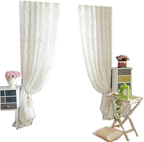 2 paneles de cortinas 3D coreanas blancas con rosas blancas bordadas de tul floral para sala de estar, dormitorio, cortinas de 55 x 108 pulgadas