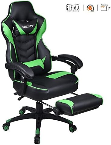 Silla de videojuegos para oficina de carreras  reclinable de piel sintética con respaldo alto, ergonómica, ajustable y giratoria, escritorio
