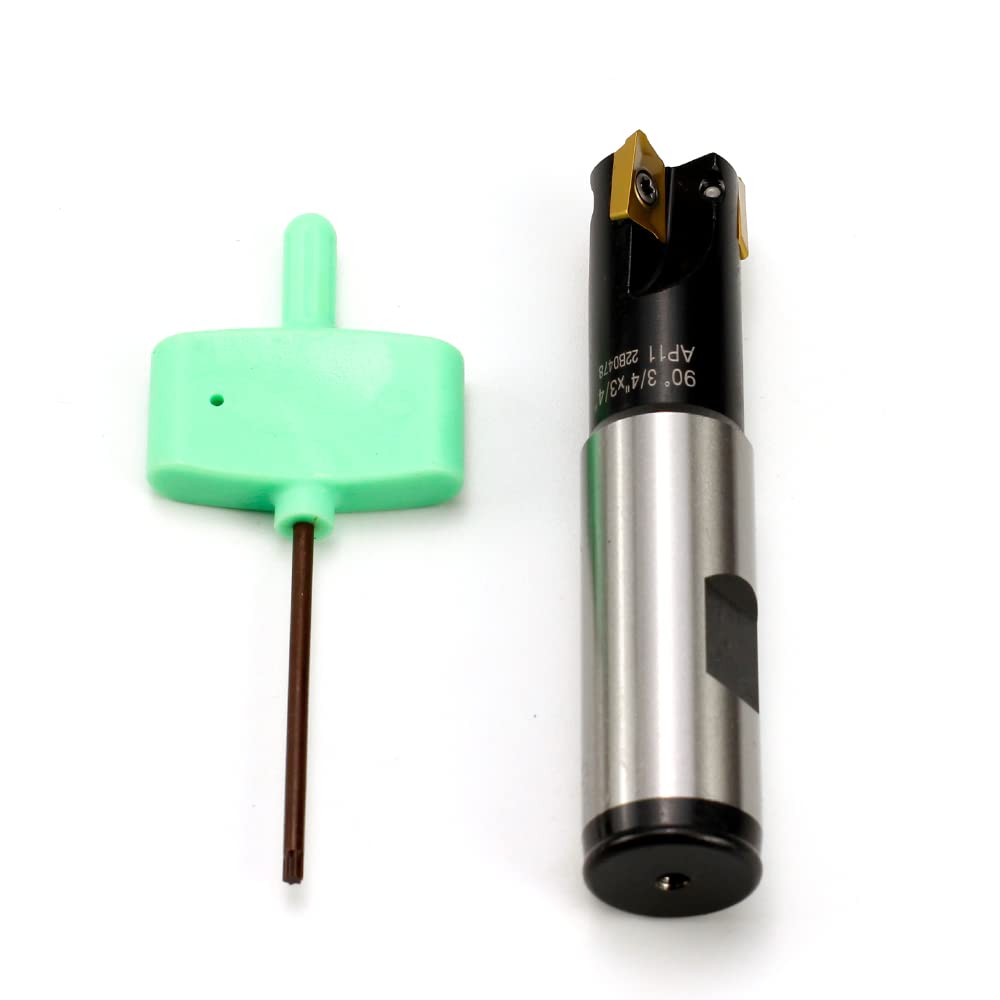 OSCARBIDE Molino de extremo indexable Vástago recto de 34″, diámetro de corte de 34″, longitud total de 3-12″, 90 grados, flauta AP11,3 con 3 piezas