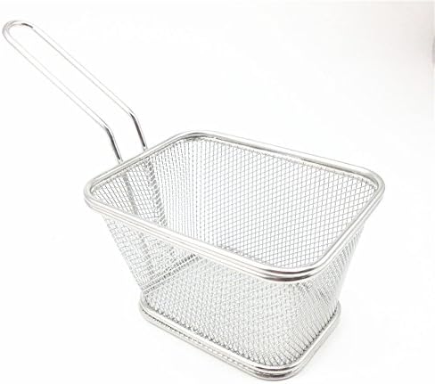Mini cesta cuadrada de acero inoxidable, soporte para papas fritas, mesa de comida frita (más grande de 5 pulgadas)