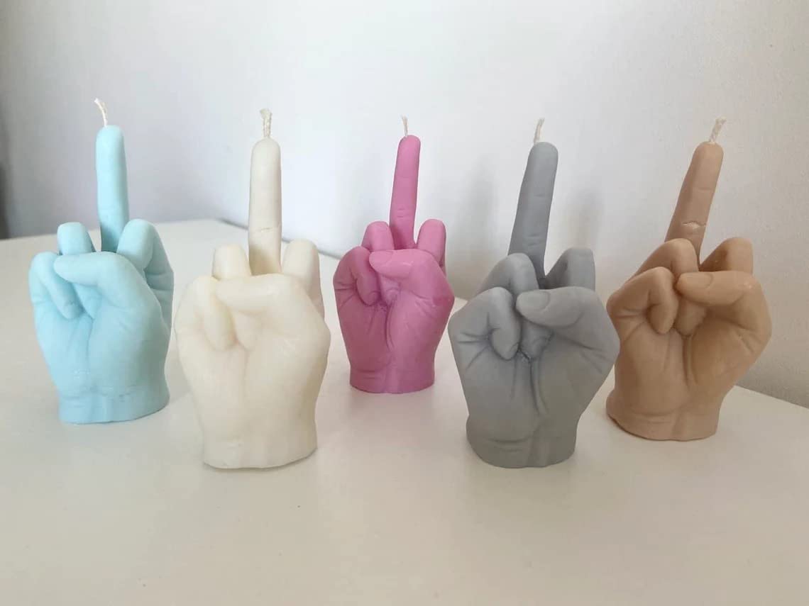 Middle Finger Candle, Homemade soy candle, Hand Fuck Candle, Teen Room Decor Candle, Funny Aeshetic Candle, Hippie Candle (Light Blue, GREEN TEA)