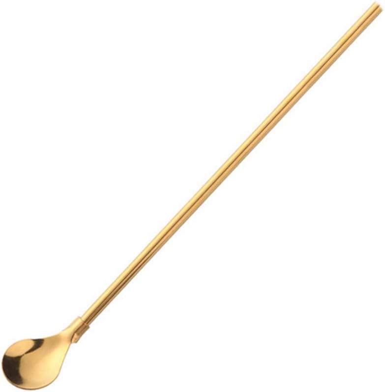Falytemow Cucharas de acero inoxidable reutilizables, cucharas de cóctel de metal, pajitas con cepillo de limpieza largo para bebida, batidos,