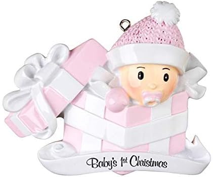 Adorno personalizado para bebé, la primera Navidad de la niña en el presente, adorno para árbol de Navidad, decoración artesanal personalizada,