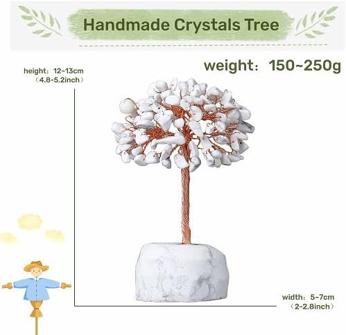 YATOJUZI Árbol de cristales de howlita blanca, base de piedras preciosas naturales, alambre de cobre, árbol de la vida para energía positiva, Reiki,