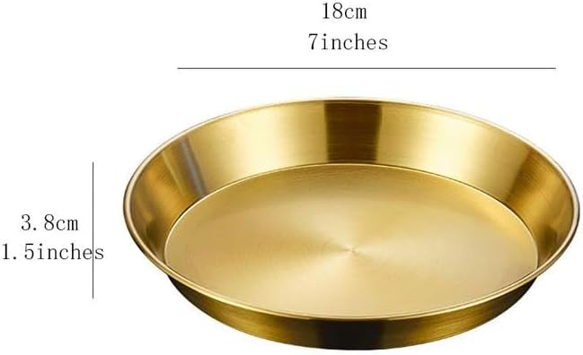 2 platos llanos de acero inoxidable, platos redondos de metal para ensalada de frutas, 7 pulgadas, color dorado