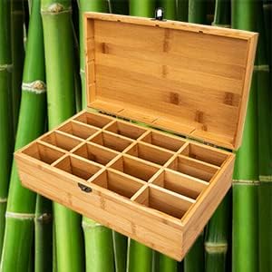 Caja de té de bambú, el mejor regalo para la familia, ajustable, 16 compartimentos, soporte para almacenamiento de té, organizador con tapa de
