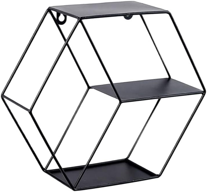 Garneck Estantes flotantes hexagonales para colgar en la pared, estante rústico de granja, soporte de metal para decoración de pared,