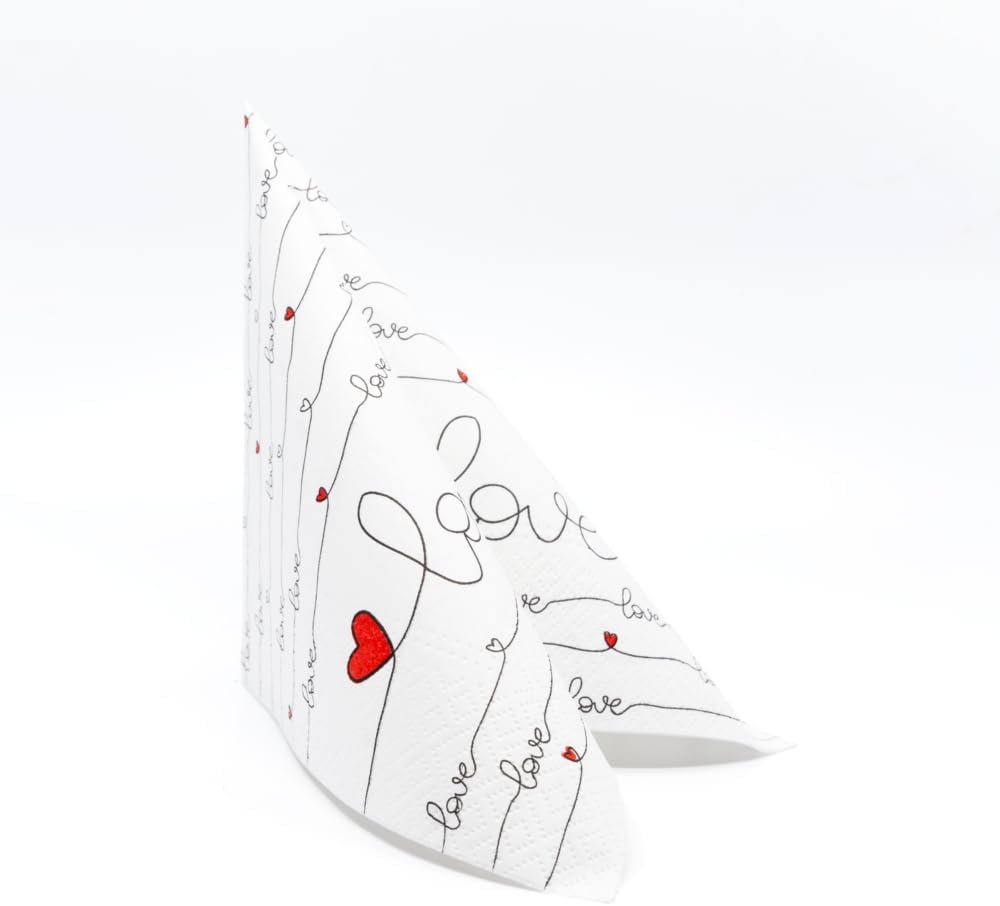AM Décor – 20 servilletas de papel suave de 3 capas de papel de papel de 13 x 13 pulgadas (desplegadas) Love