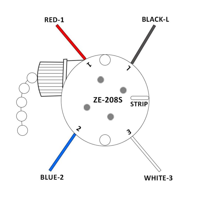 ZE-208S – Interruptor de cadena para ventilador de techo, ZE-208S 3 velocidades 4 cables interruptor de luz de ventilador con 4 cables