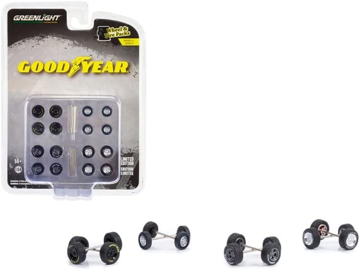 Auto Body Shop Goodyear Juego de neumáticos de goma Greenlight 16110B – Accesorio fundido a presión a escala 164