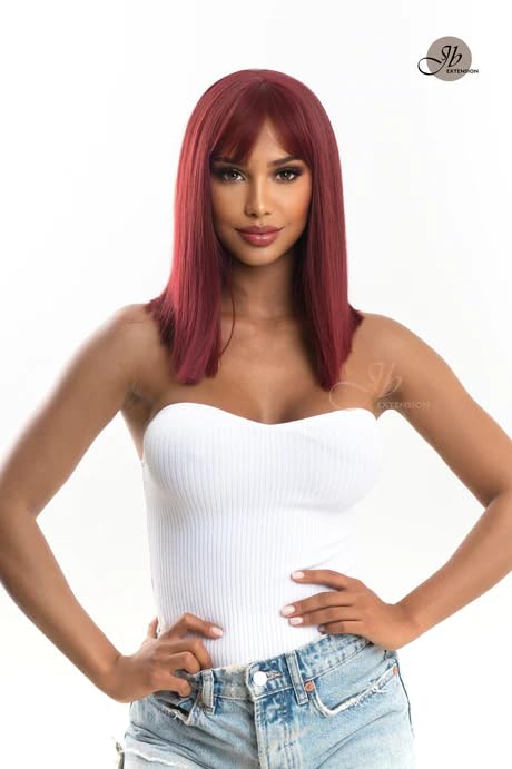 Peluca lacia roja NATALE con flequillo completo, corte Bob, pelucas sin pegamento para mujer, pelucas sintéticas naturales para uso diario (pelucas