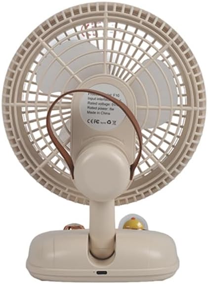 Ventilador de escritorio con luz LED, flujo de aire silencioso de velocidad variable, funciona con pilas recargables (beige)