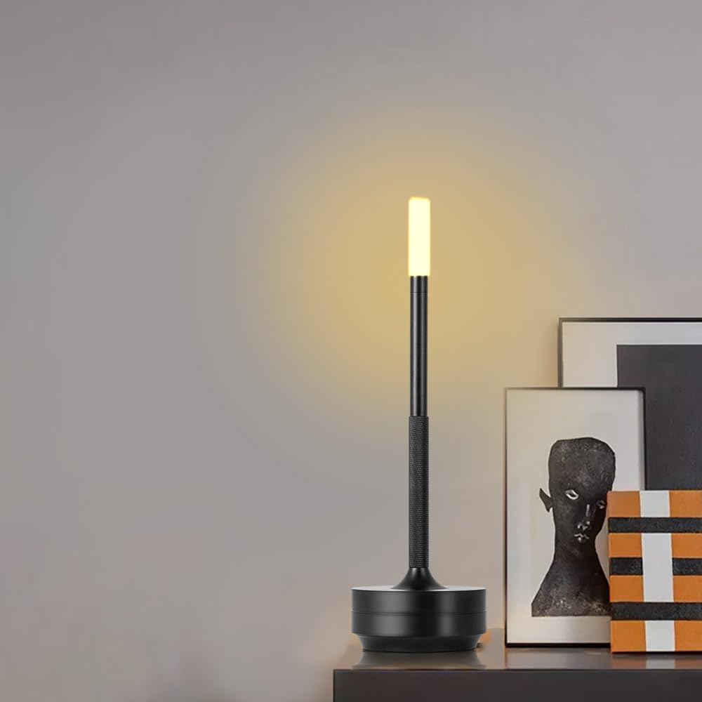 Lámpara de escritorio portátil de metal, lámpara de mesa LED inalámbrica, lámpara recargable de control táctil de 3 colores, lámpara de escritorio