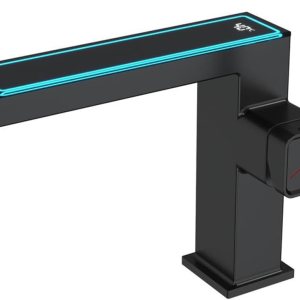 Weirun Grifo de montaje en cubierta cuadrada con un solo agujero para lavabo, para baño, con pantalla digital, temperatura LED, color negro mate Weirun Grifo de montaje en cubierta cuadrada con un solo agujero para lavabo, para baño, con pantalla digital, temperatura LED, color negro mate