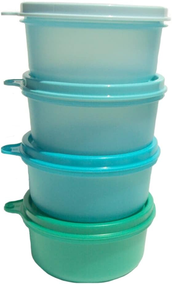 Tupperware Juego de 4 cuencos para servir aperitivos de 7 onzas de color azul y verde azulado