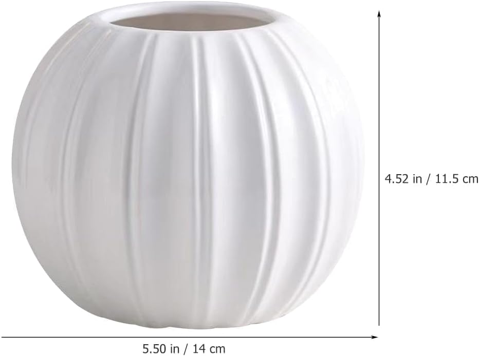 Jarrón de calabaza blanca, cerámica, 5.50 x 5.50 x 4.52 pulgadas, adecuado para flores frescas o secas, decoración de Halloween